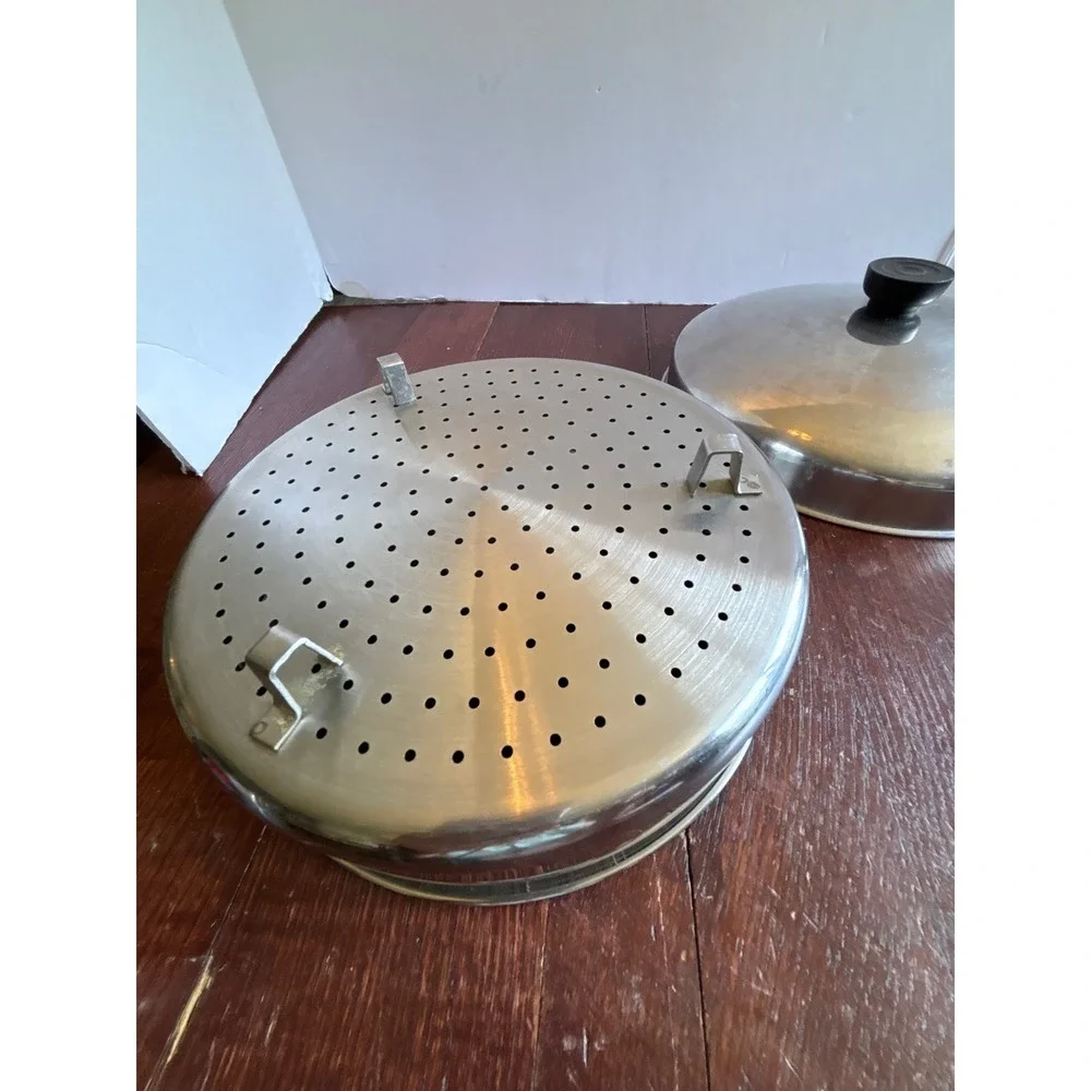 Vintage Revere Ware Copper Bottom Stock Pot Steamer Basket Lid Double Ring 9